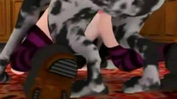 3D animated bestiality clip showing a young girl and her well-endowed dog