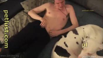 Aroused guy desires to deeply penetrate his loyal dog's rear end