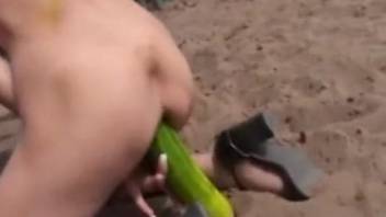 Fucking her a-hole with a zucchini and sucking horse rod
