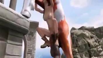 Lara Croft getting plowed by a very hung horse