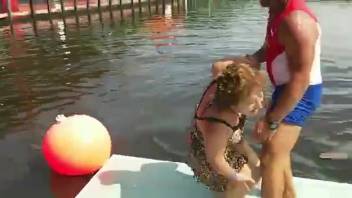 Sea mammal rubs against a perverted Hispanic grandma in a filmed encounter