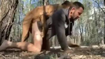 Cute gay bottom getting fucked by a dog in the woods